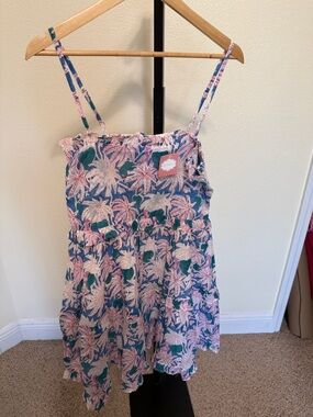 Oliphant 🪻🪻Womens Floral Tiered Sundress with Blue & Pink Print